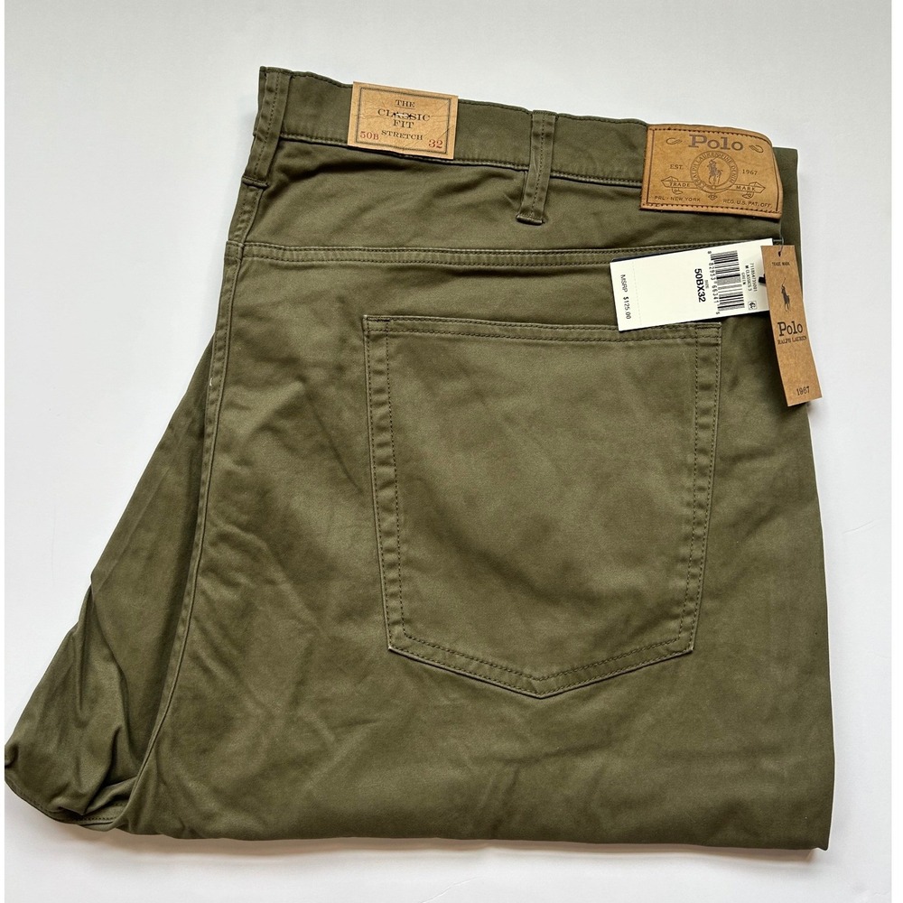 Polo Ralph Lauren Mens Classic Fit Stretch Pants Olive Green 50x32 NWT 50B 50G - Picture 2 of 12